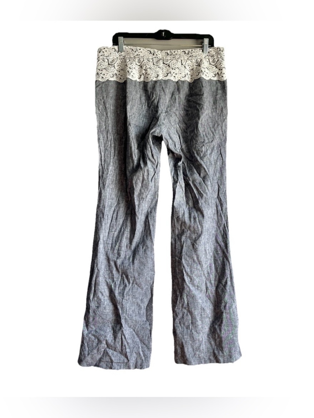 Anthropologie Elevenses Brighton pants 12 trouser linen cotton blue lace wide - Picture 3 of 9